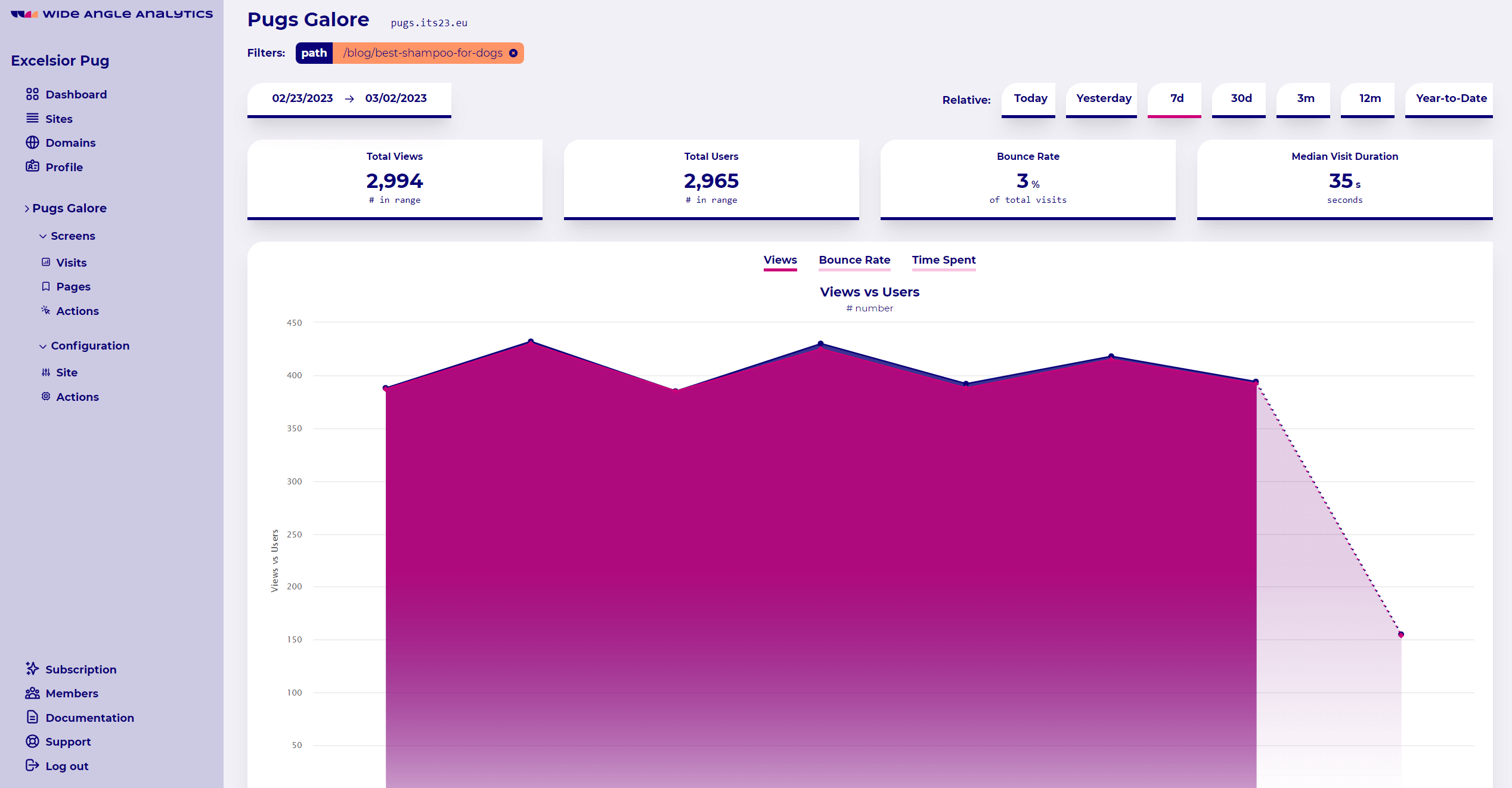 Web Analytics for Website; a chart showing pageviews and traffic summary