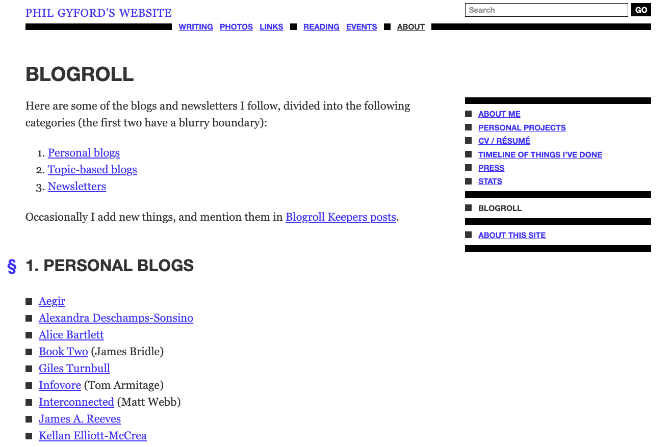 Screenshot of blogroll exmaple