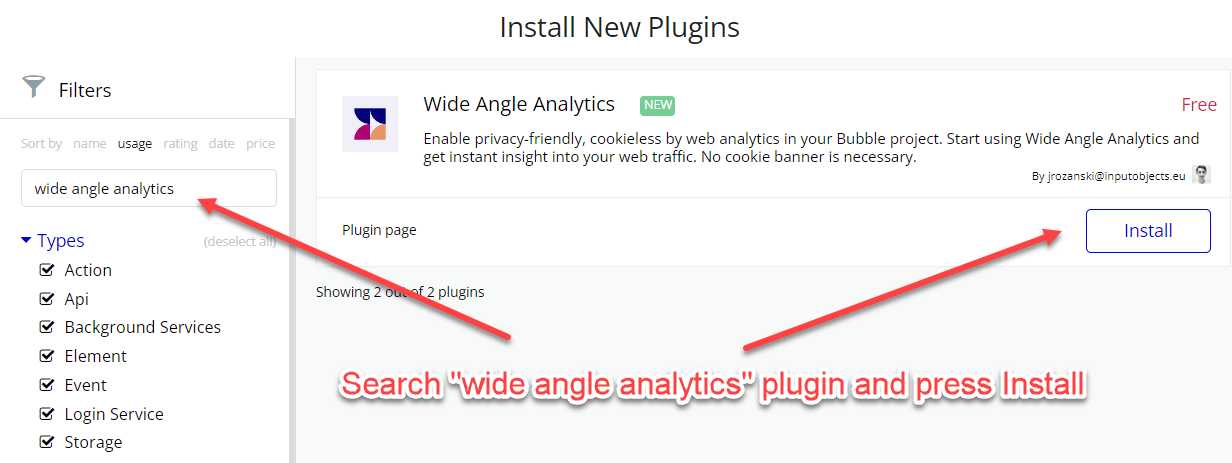 Search for Wide Angle Analytics plugin