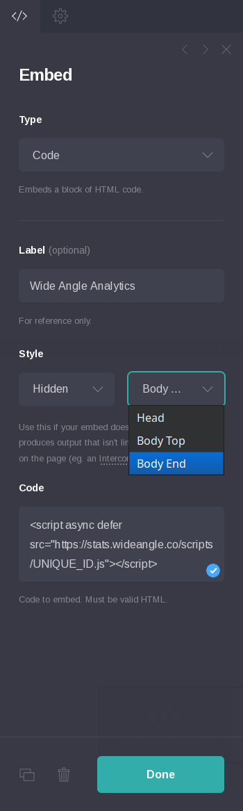 Carrd embed code dialog screenshot