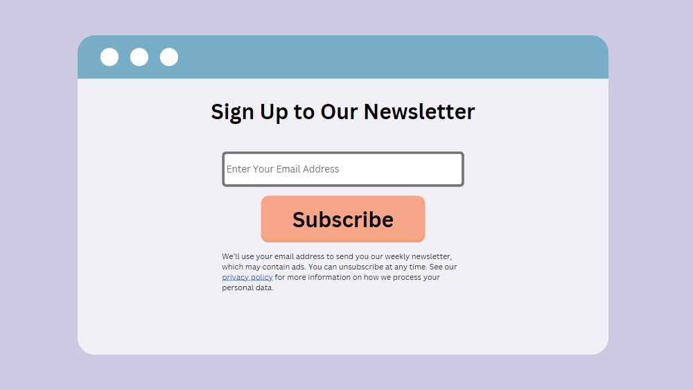 Email Marketing in Europe; a mockup of subscription form