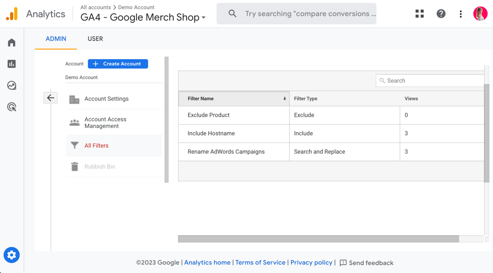 Screenshot of where to find and review filters in GA4 when Google Analytics isn’t showing data.