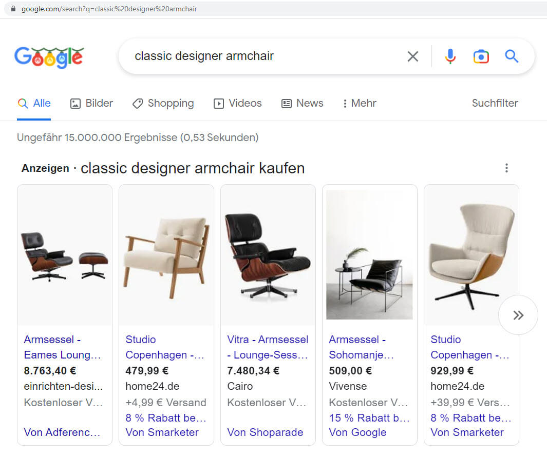 Google search for classic designer armchair