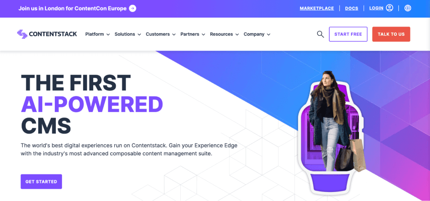 Screenshot of the homepage of headless CMS, Contentstack.