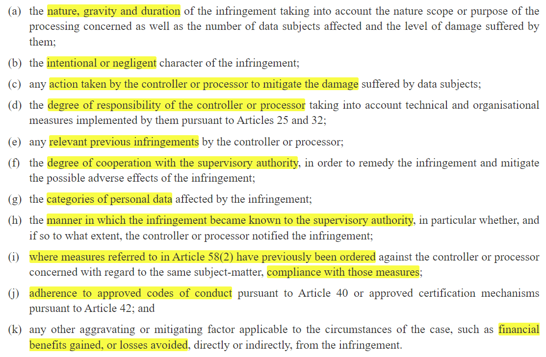 GDPR Enforcement - What factors impact fine level