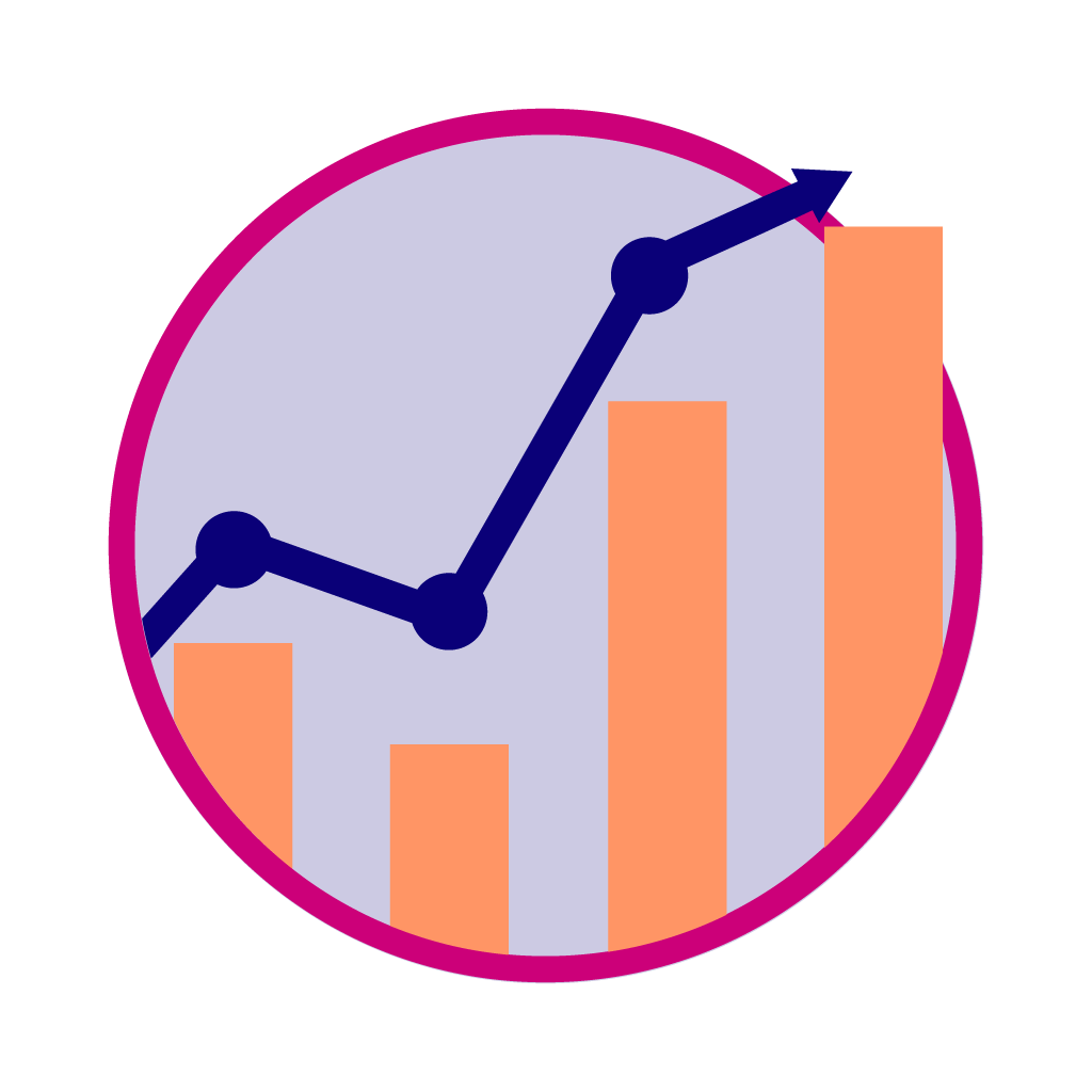 Wide Angle Analytics Meaures Impact; a bar and line chart escaping from circular frame.