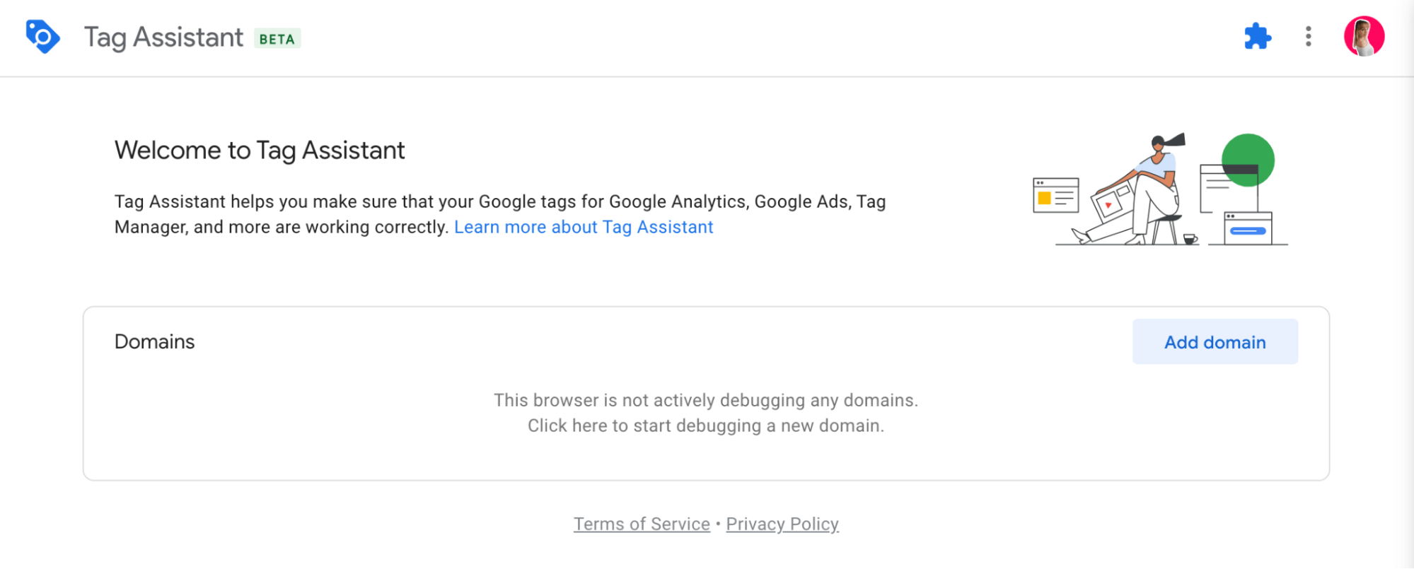 Screenshot of Google Tag Assistant where you can enter the URL of the domain you want to check for script execution issues when Google Analytics isn’t showing conversions data.