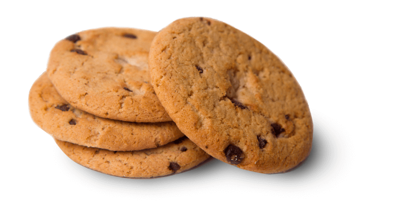 Stacks of different types of cookies on a white background.