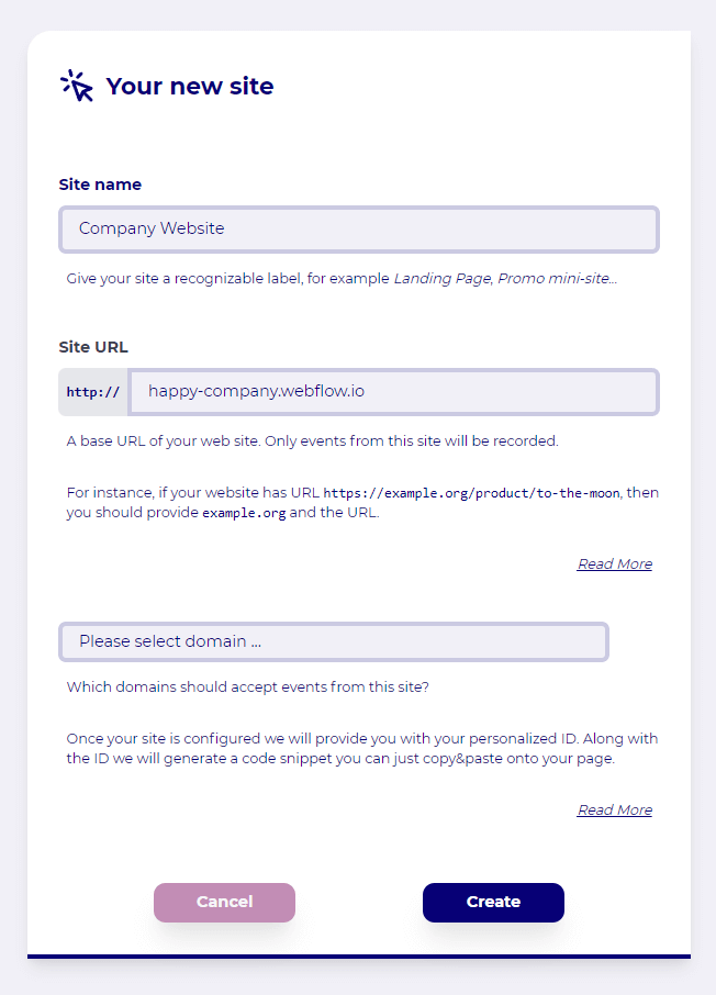 Define site in Wide Angle Analytics